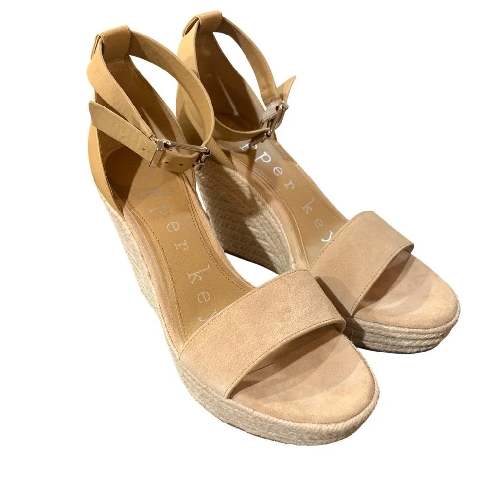 Copper Key Espadrille Wedge Sandals Women’s 10 Nude Leather Ankle Strap Platform